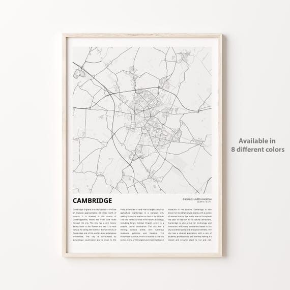 Cambridge Map Print Travel Wall Decor Art England Housewarming Gift