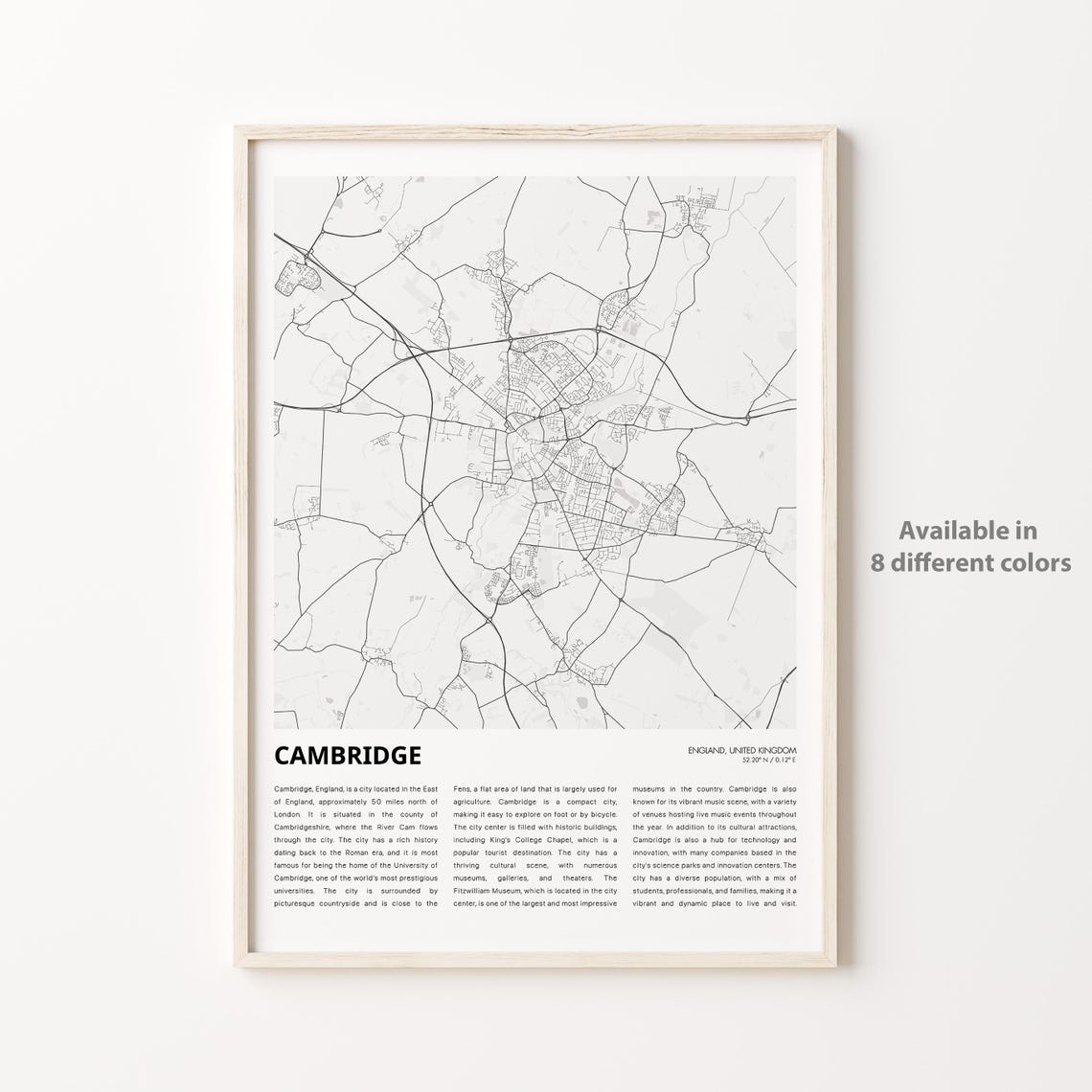 Cambridge Map Print Travel Wall Decor Art England Housewarming Gift