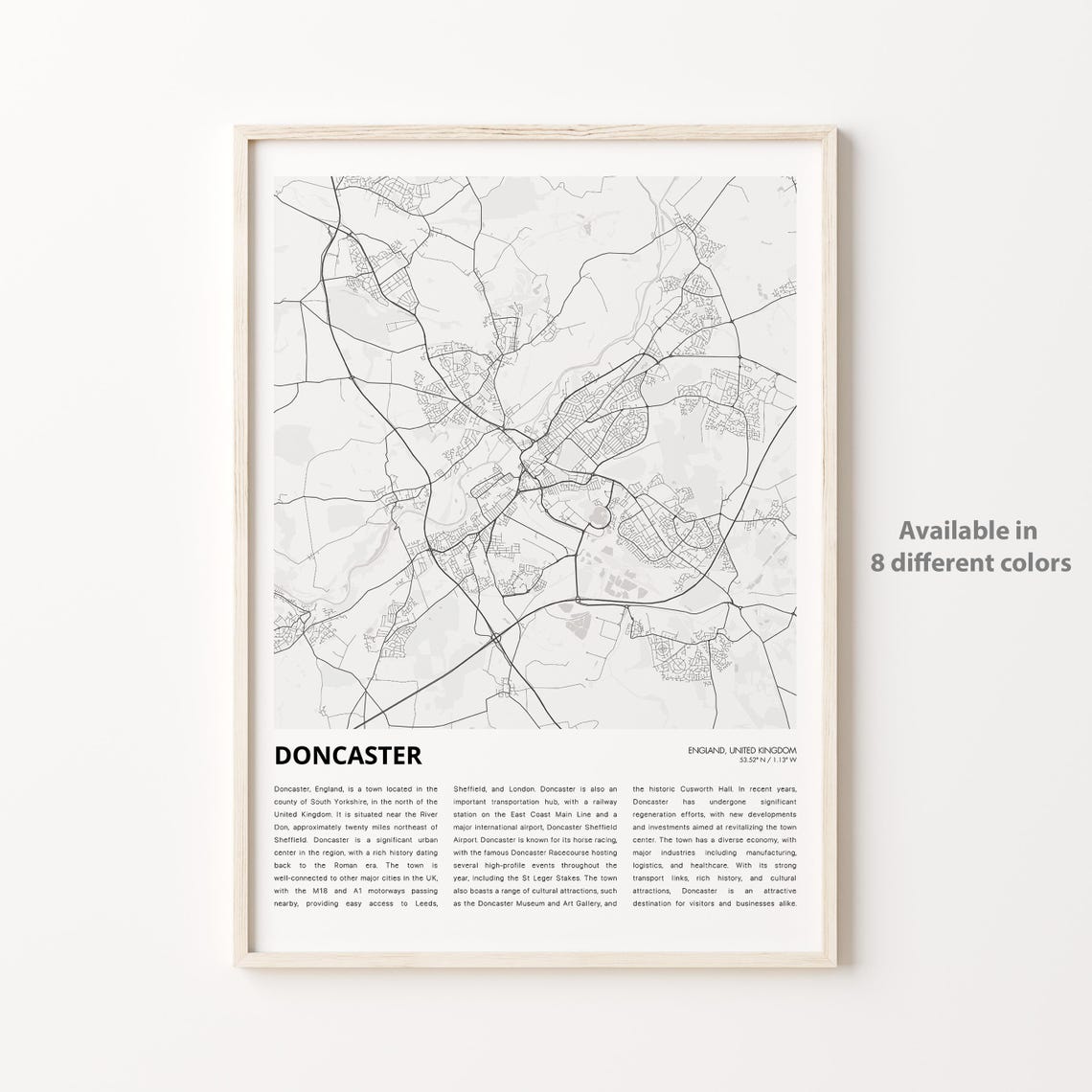 Doncaster England Minimalist City Street Map Black Line Travel Poster