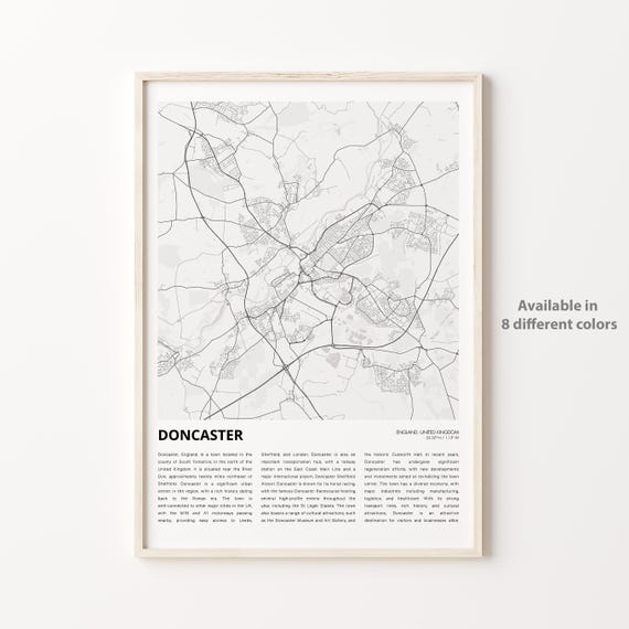 Doncaster Map Print Travel Wall Decor Art England Housewarming Gift