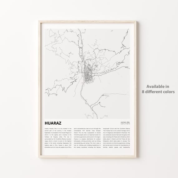 Huaraz Map Print Travel Wall Decor Art Ancash Housewarming Gift