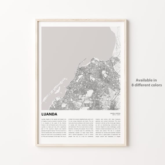 Luanda Map Print Travel Wall Decor Art Housewarming Gift