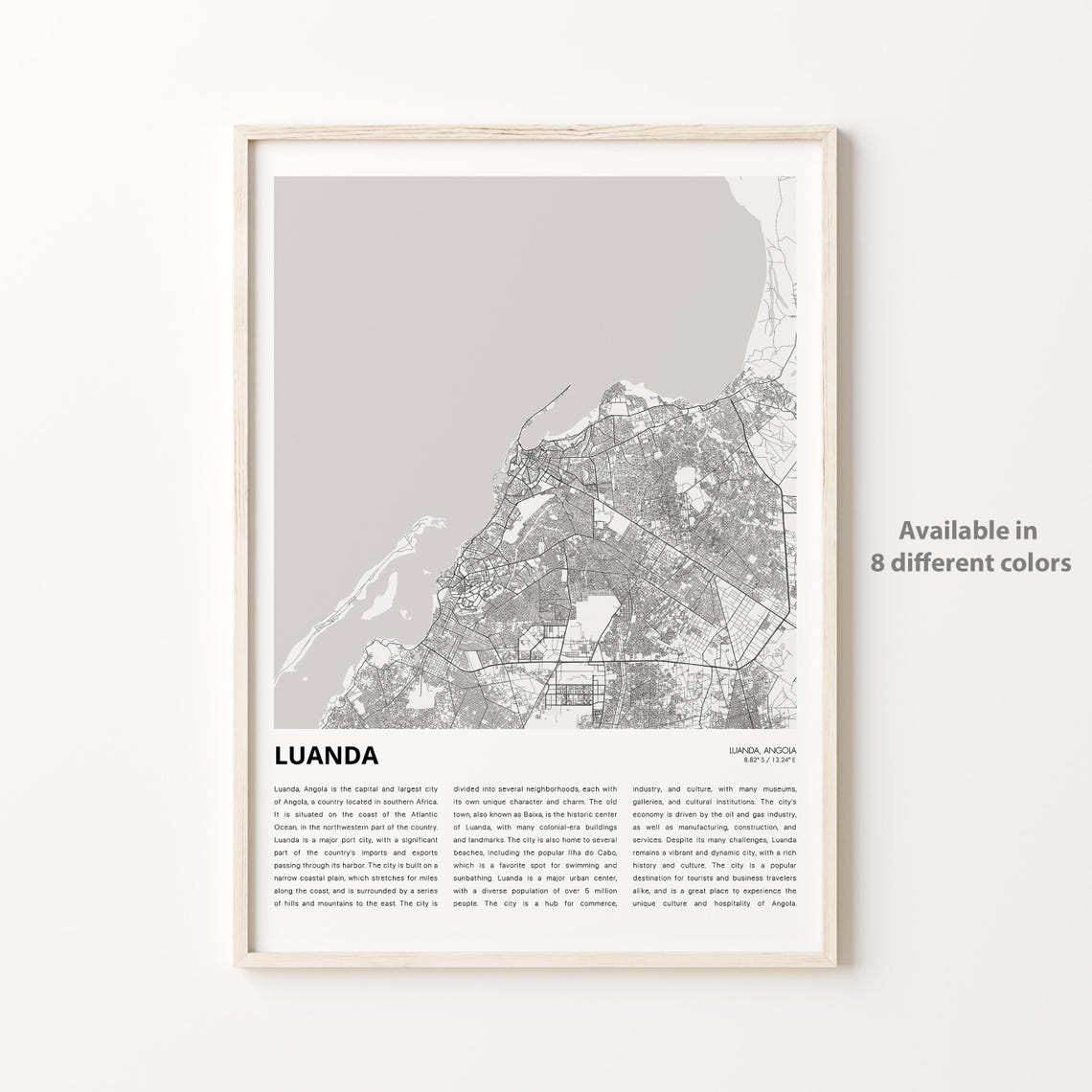 Luanda Angola Minimalist City Street Map Travel Decor Poster