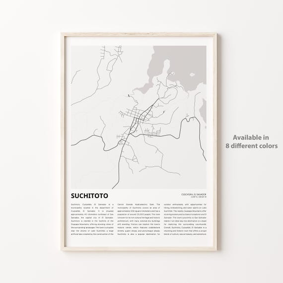 Suchitoto El Salvador Colonial Town Minimalist City Map Travel Print