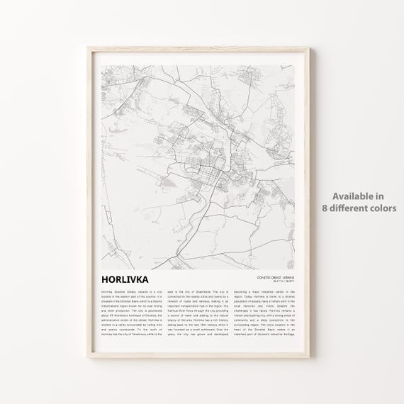 Horlivka Map Print Travel Wall Decor Art Donetsk Oblast Housewarming Gift