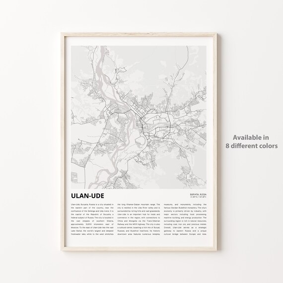 Ulan-Ude Buryatia Russia Minimalist Black and White Map Print