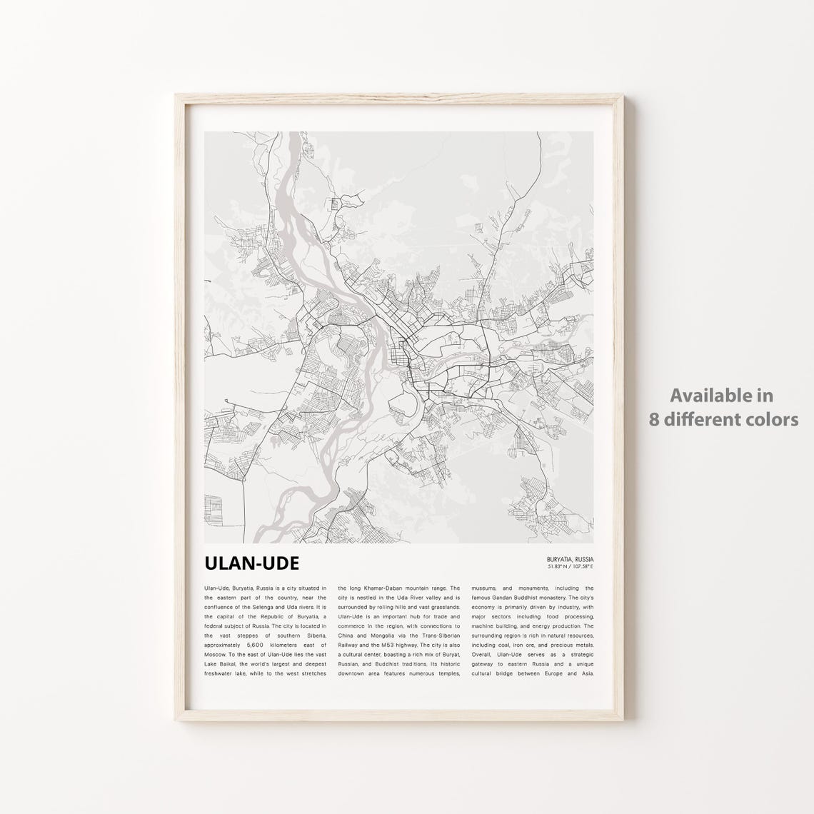Ulan-Ude Buryatia Russia Minimalist Black and White Map Print