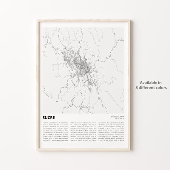 Sucre Bolivia Minimalist City Map With City Guide Travel Poster