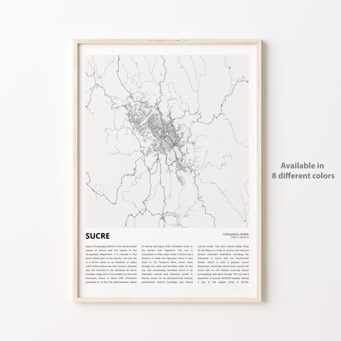 Sucre Bolivia Minimalist City Map With City Guide Travel Poster