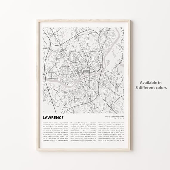 Lawrence Map Print Travel Wall Decor Art Massachusetts Housewarming Gift