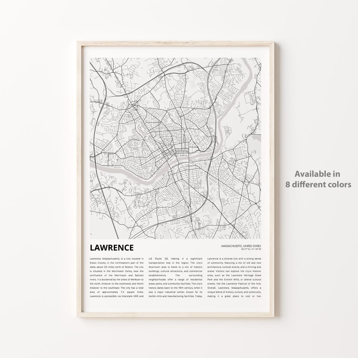 Lawrence Map Print Travel Wall Decor Art Massachusetts Housewarming Gift