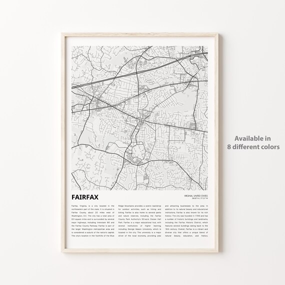 Fairfax Virginia Minimalist City Map Art Print with Description