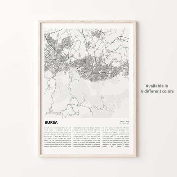 Bursa Map Print Travel Wall Decor Art Housewarming Gift