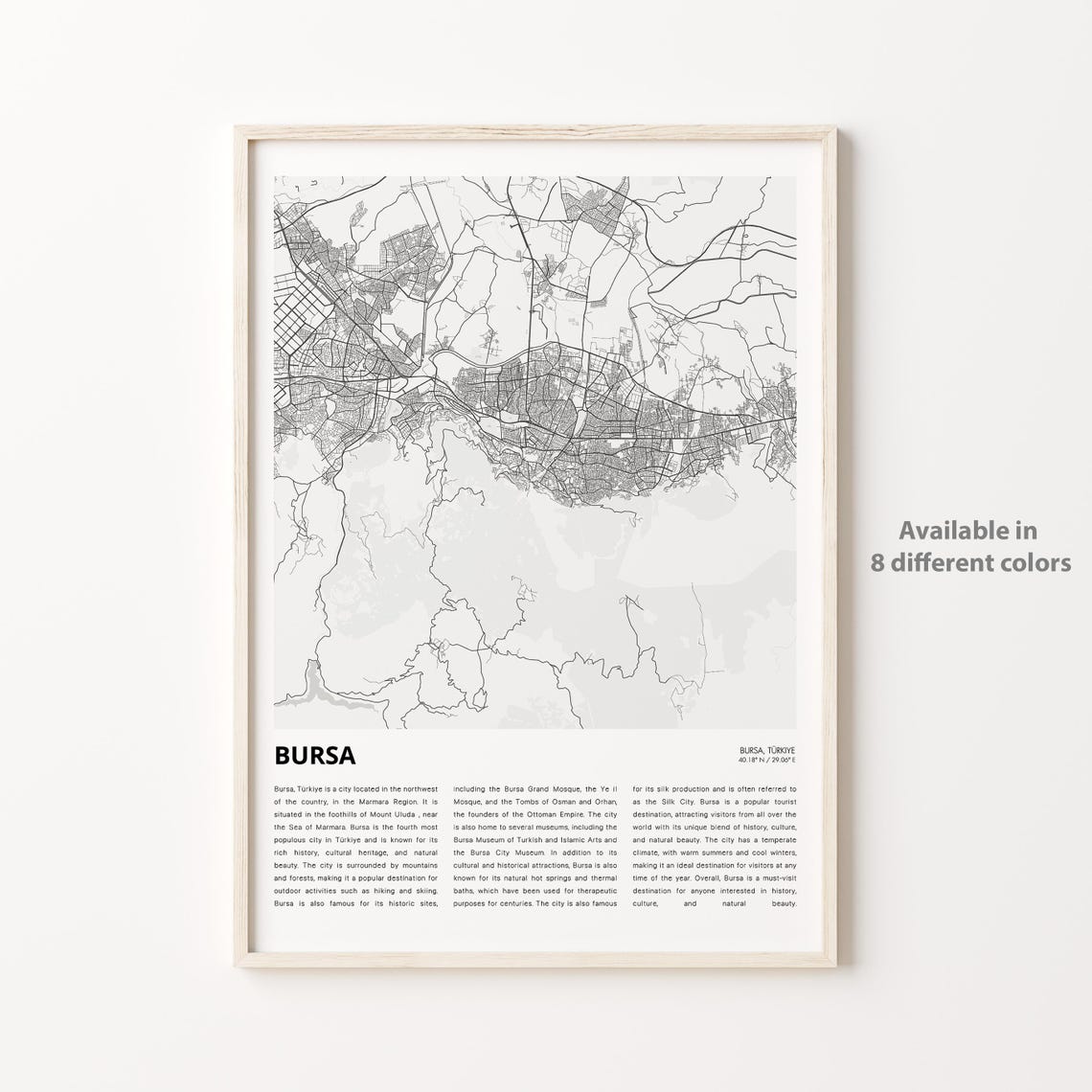 Bursa Map Print Travel Wall Decor Art Housewarming Gift