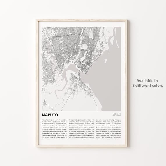 Maputo Map Print Travel Wall Decor Art Housewarming Gift