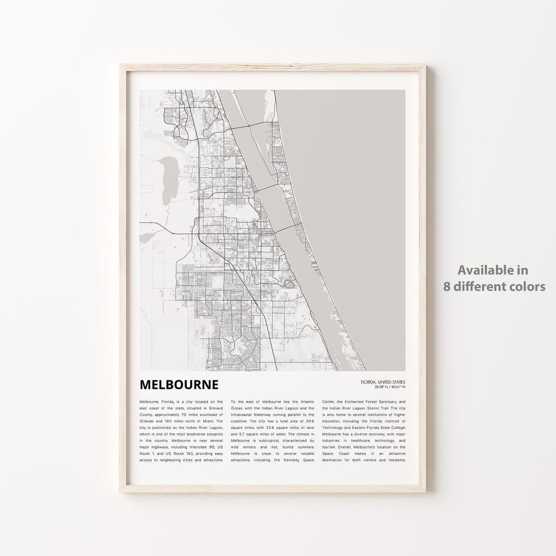 Melbourne Florida Space Coast Street Map Minimalist Travel Poster