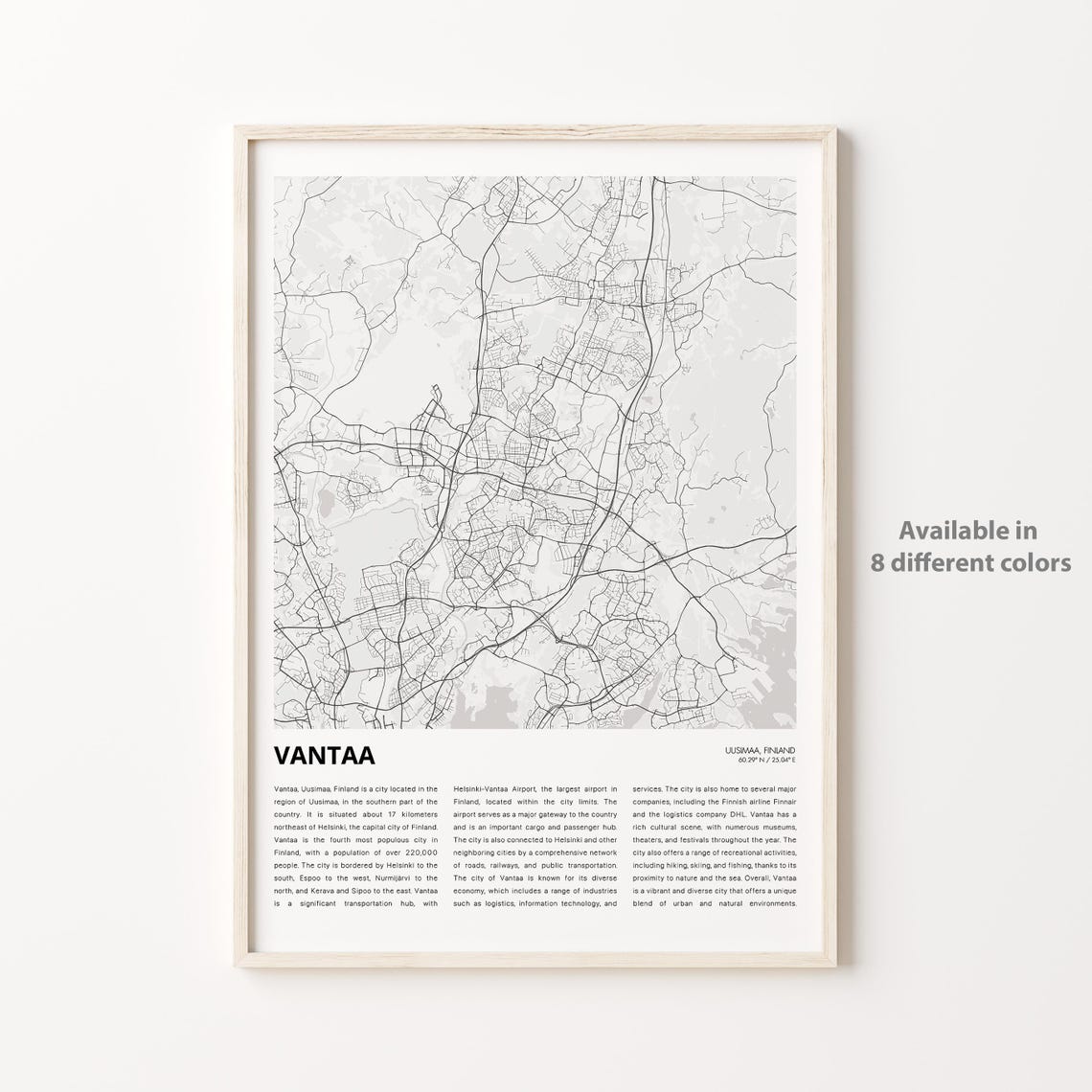 Vantaa Finland Minimalist Nordic City Street Map Artwork Poster