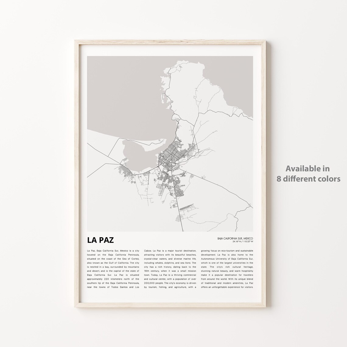 La Paz Baja California Sur Mexico Minimalist City Map Travel Poster