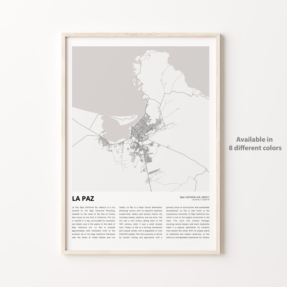 La Paz Map Print Travel Wall Decor Art Baja Sur Housewarming Gift