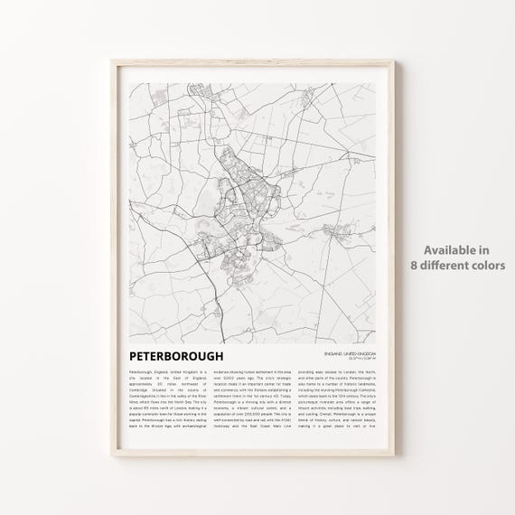 Peterborough England Minimalist City Street Map Travel Poster