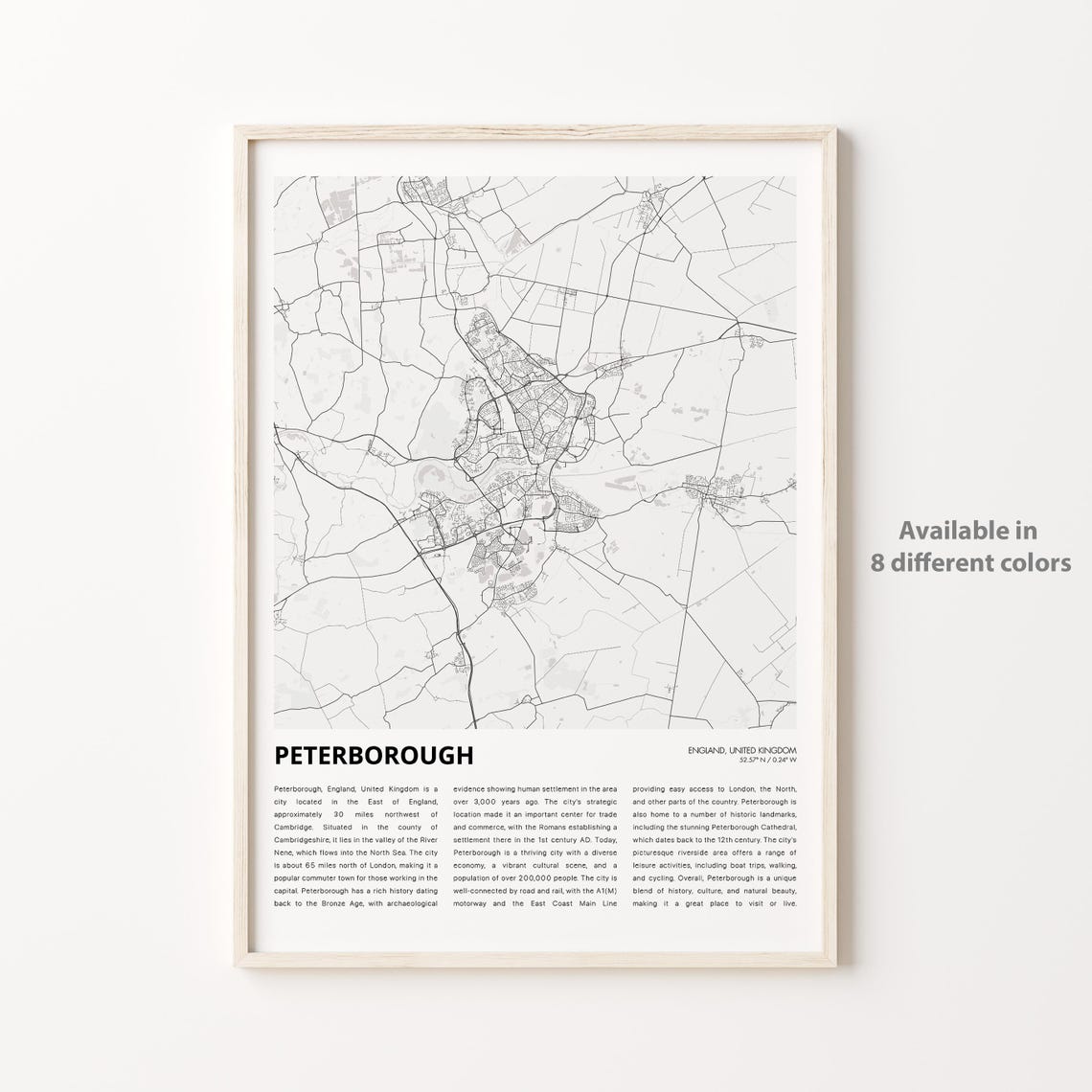 Peterborough England Minimalist City Street Map Travel Poster