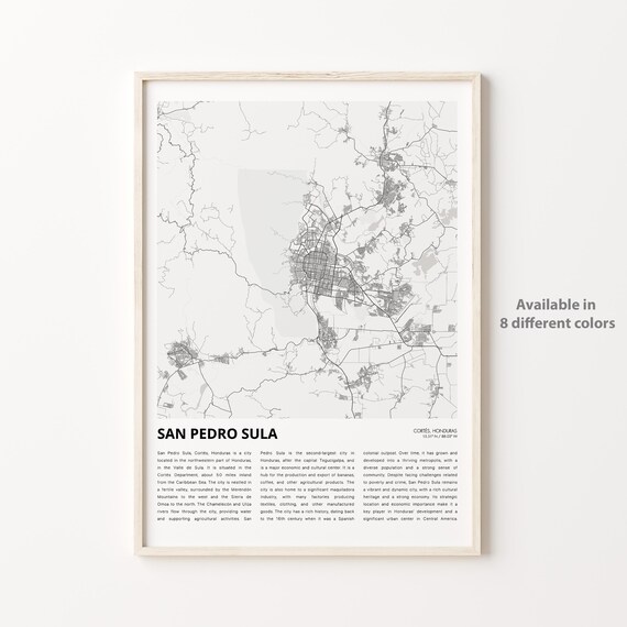 San Pedro Sula Honduras City Map Monochrome Travel Wall Poster