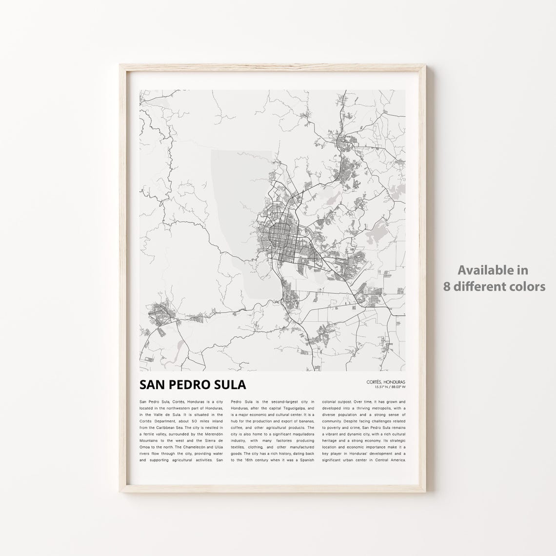 San Pedro Sula Honduras City Map Monochrome Travel Wall Poster