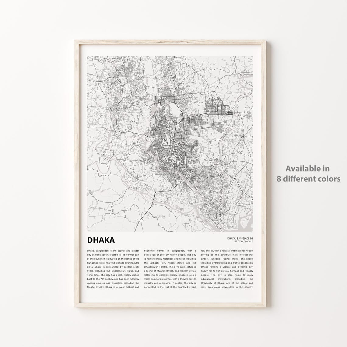 Dhaka Map Print Travel Wall Decor Art Housewarming Gift