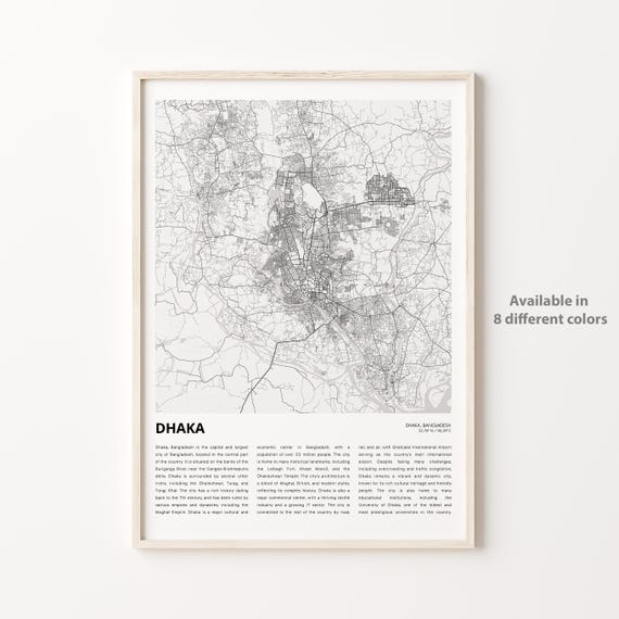 Dhaka Map Print Travel Wall Decor Art Housewarming Gift