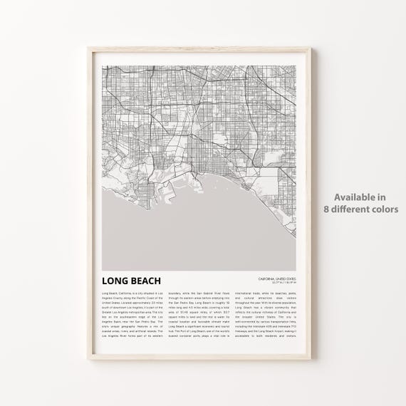 Long Beach Map Print Travel Wall Decor Art Housewarming Gift