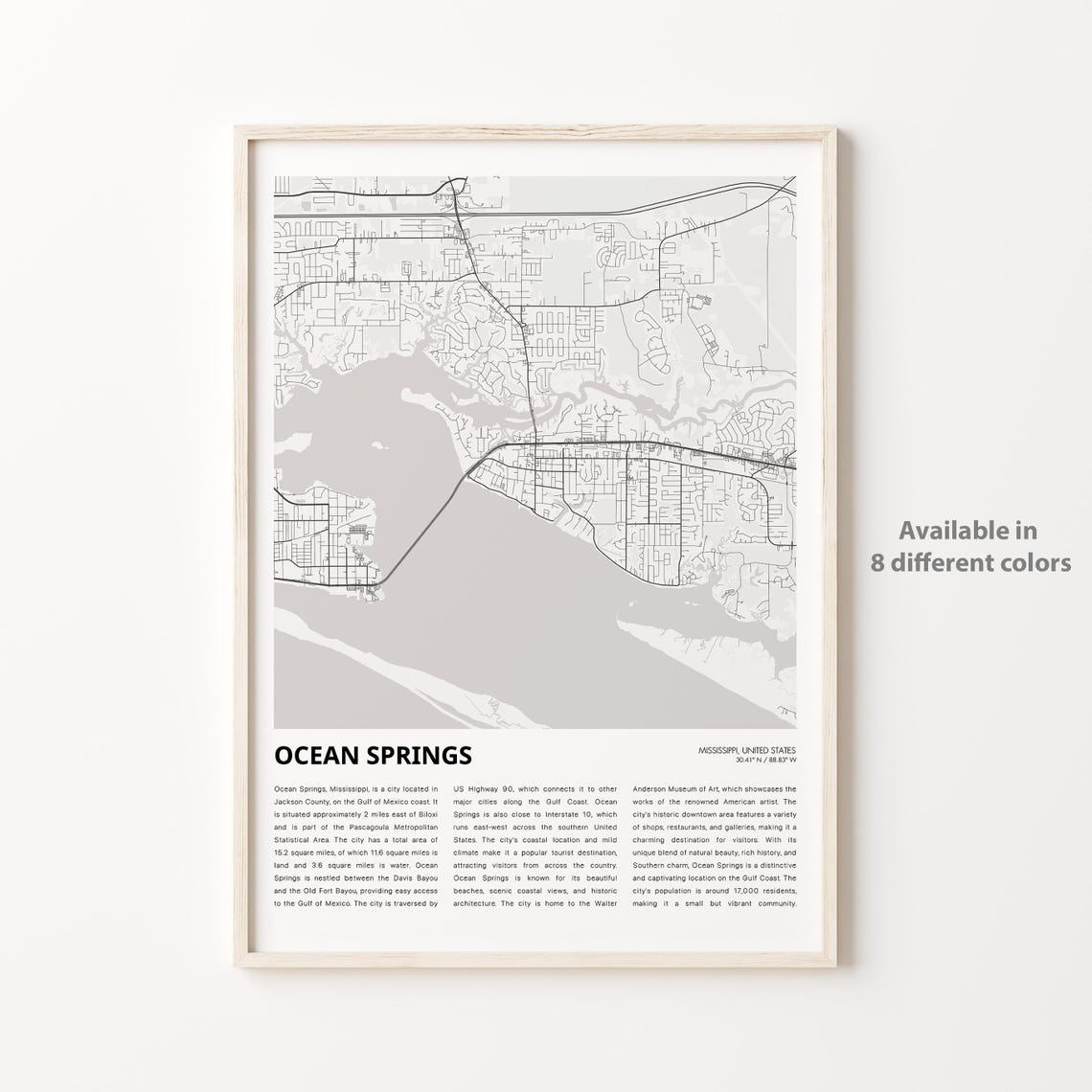 Ocean Springs Mississippi City Street Map Minimalist Decor Poster