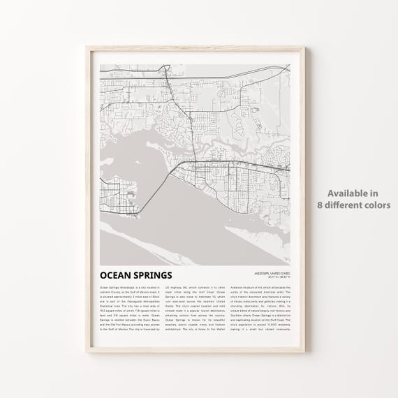 Ocean Springs Map Print Travel Wall Decor Art Mississippi Housewarming Gift
