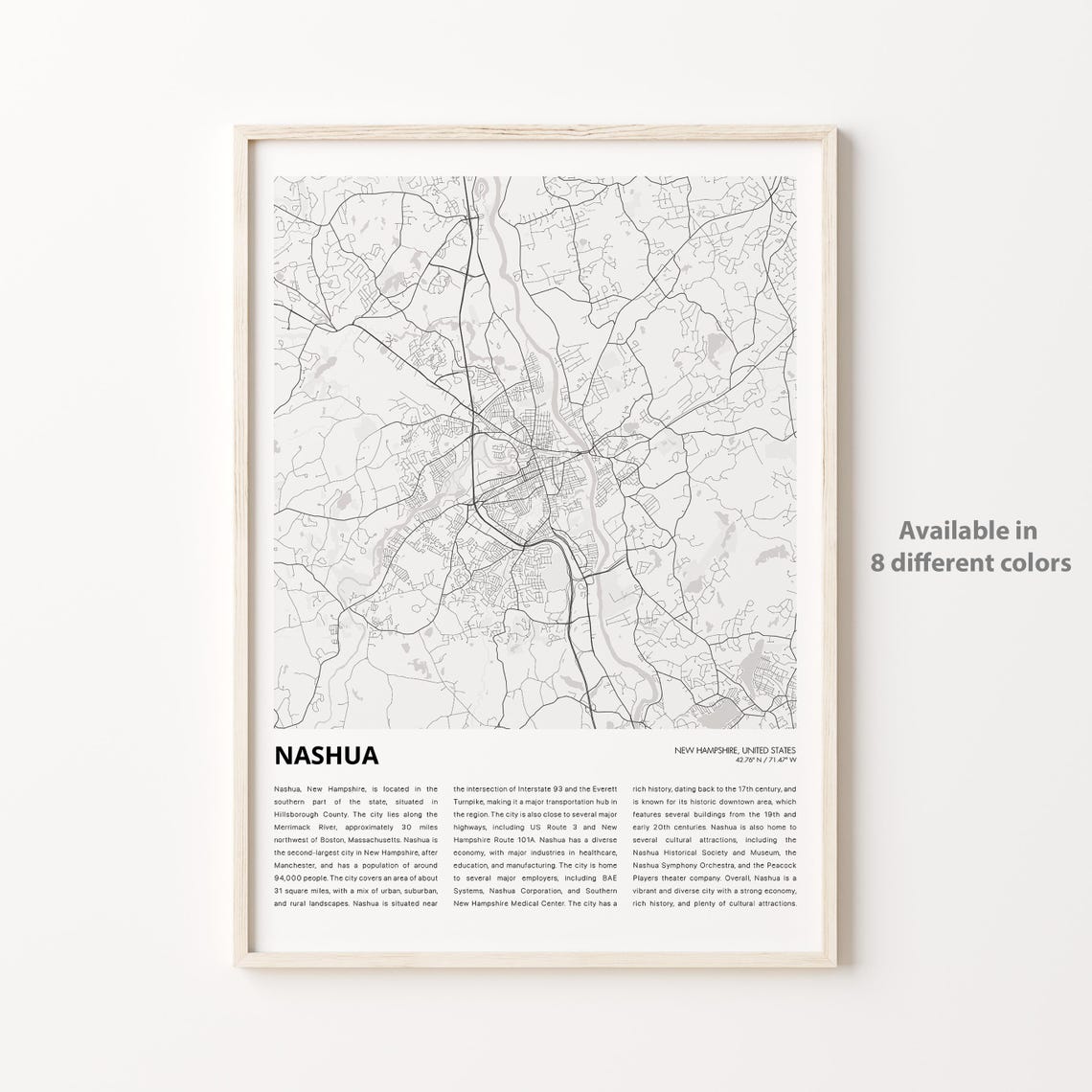 Nashua New Hampshire Detailed Minimalist City Street Map Poster