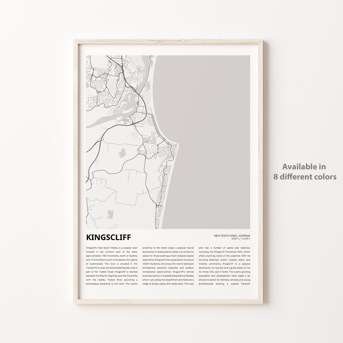 Kingscliff New South Wales Australia Coastal Town Map Travel Poster