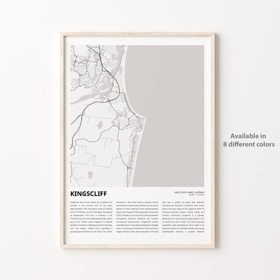 Kingscliff Map Print Travel Wall Decor Art New South Wales Housewarming Gift