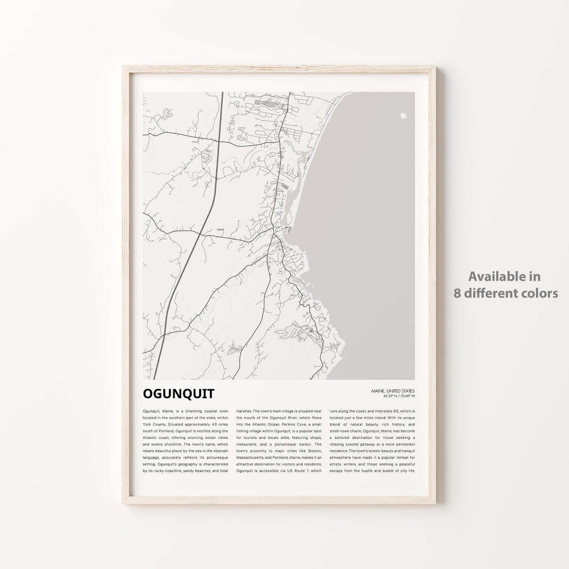 Ogunquit Maine USA Coastal Town City Street Map Minimalist Poster