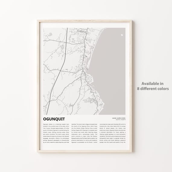 Ogunquit Map Print Travel Wall Decor Art Maine Housewarming Gift