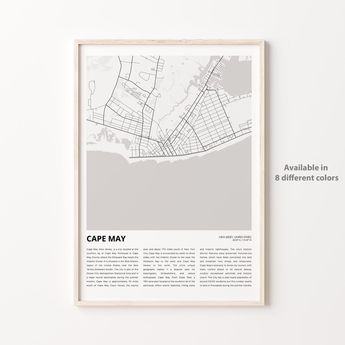 Cape May New Jersey Grey Street Map Coastal City Travel Poster