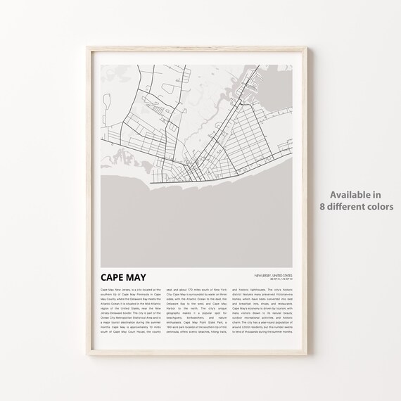 Cape May New Jersey Grey Street Map Coastal City Travel Poster