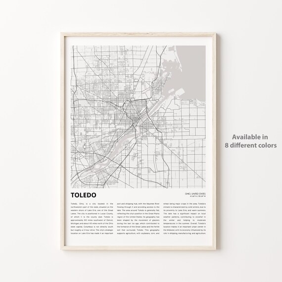 Toledo Ohio Lake Erie City Street Map Line Art Travel Poster
