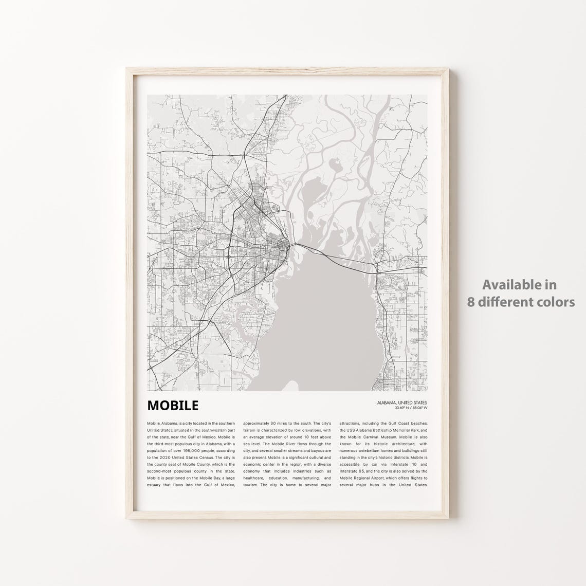 Mobile Map Print Travel Wall Decor Art Alabama Housewarming Gift