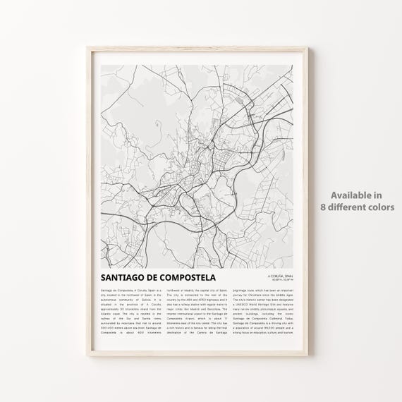 Santiago de Compostela Spain Minimalist City Map Travel Poster Decor