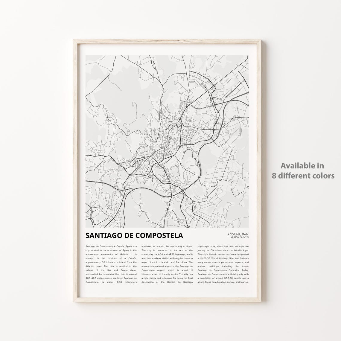 Santiago de Compostela Spain Minimalist City Map Travel Poster Decor