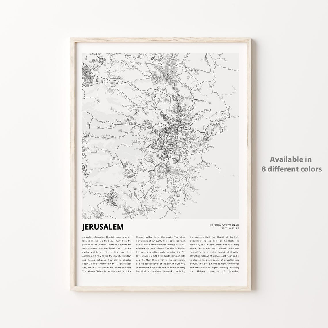 Jerusalem Israel Minimalist City Street Map Poster Decor Art