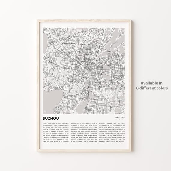 Suzhou China Detailed Minimalist City Map Travel Wall Decor Poster