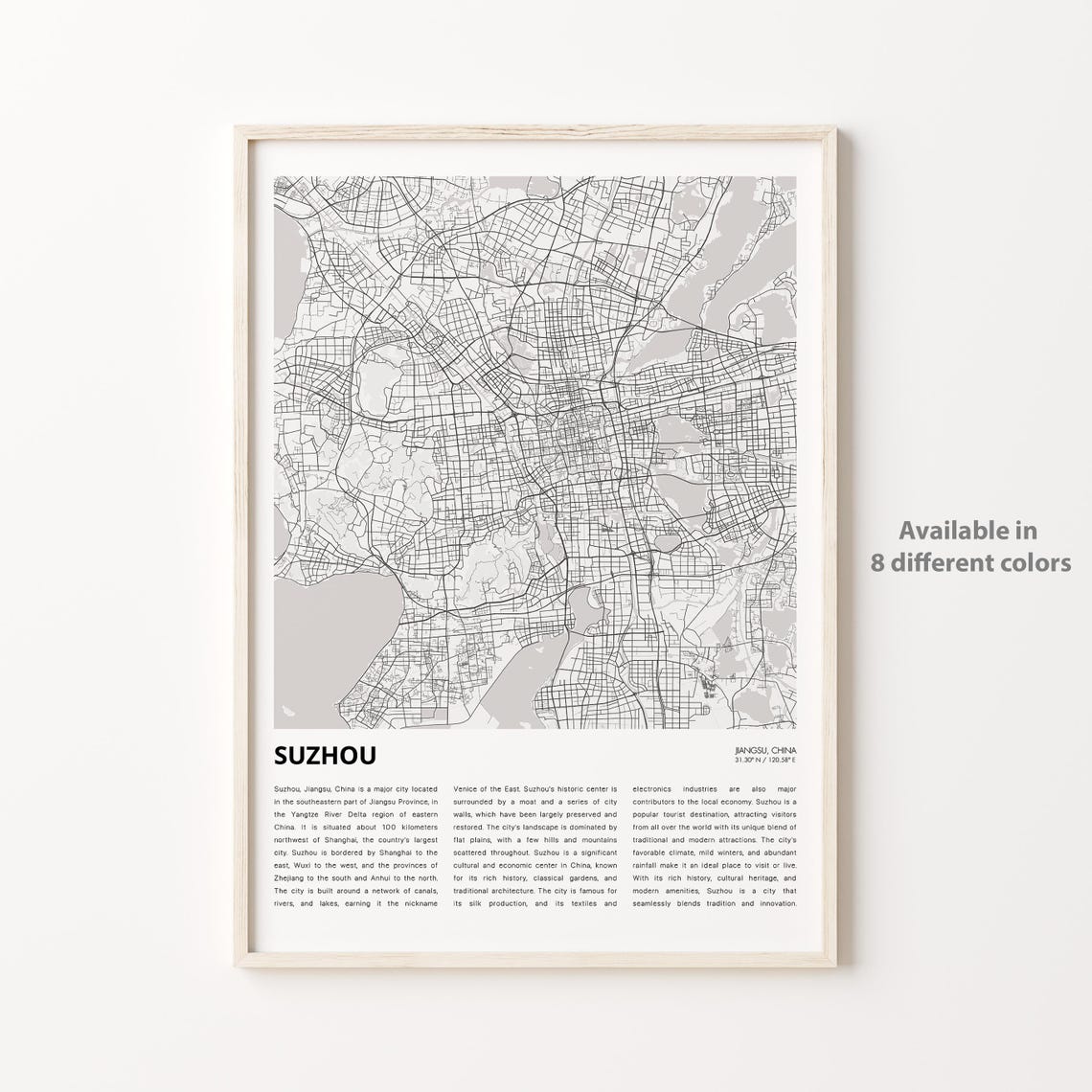 Suzhou China Detailed Minimalist City Map Travel Wall Decor Poster