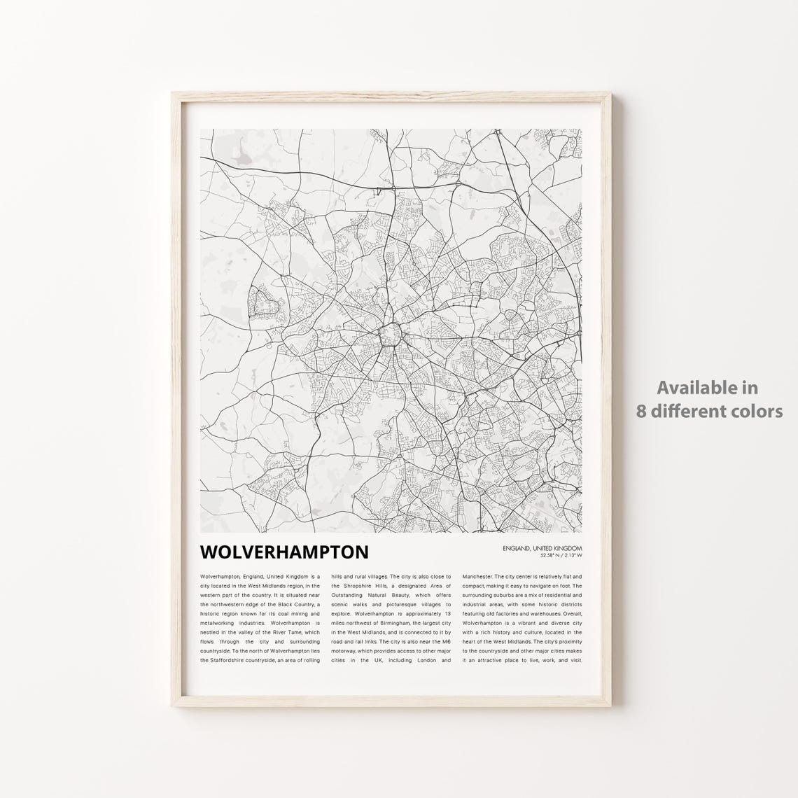 Wolverhampton England West Midlands City Street Map Travel Poster