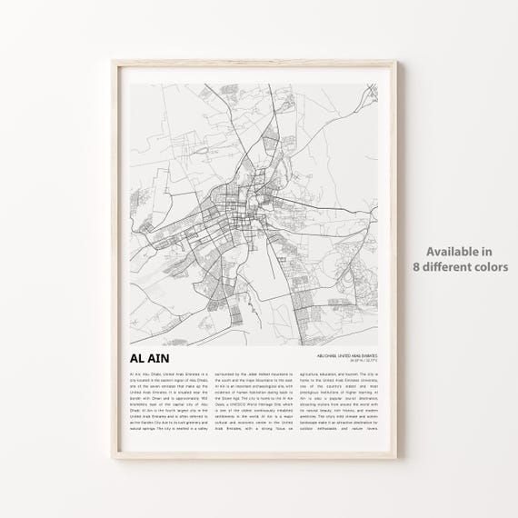 Al Ain Map Print Travel Wall Decor Art Abu Dhabi Housewarming Gift Poster