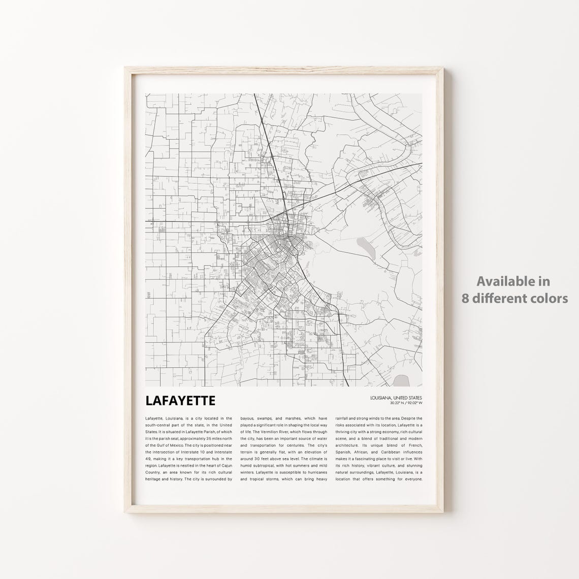 Lafayette Map Print Travel Wall Decor Art Louisiana Housewarming Gift
