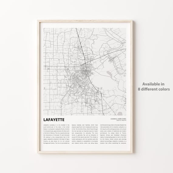 Lafayette Map Print Travel Wall Decor Art Louisiana Housewarming Gift